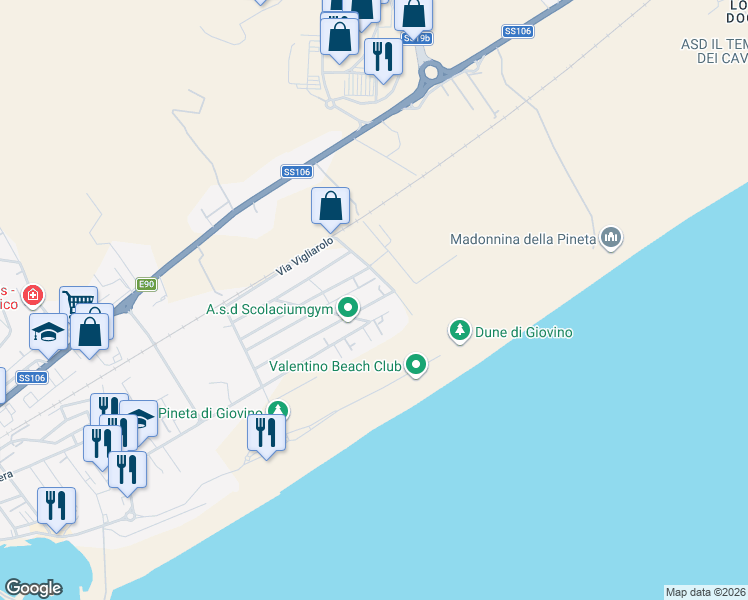 map of restaurants, bars, coffee shops, grocery stores, and more near 27A Via Carlo Pisacane in Catanzaro