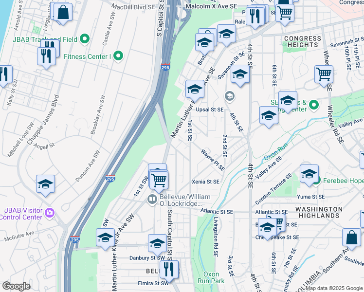 map of restaurants, bars, coffee shops, grocery stores, and more near 101 Independence Avenue Southeast in Washington
