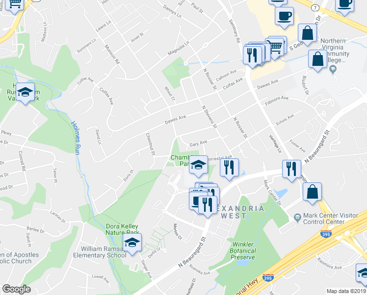 map of restaurants, bars, coffee shops, grocery stores, and more near 2512 North Scott Street in Alexandria