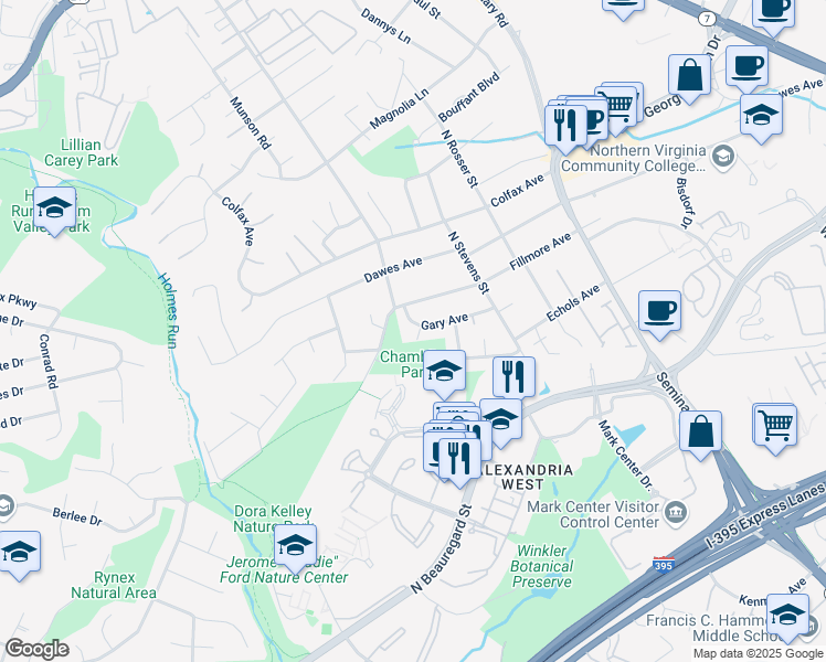 map of restaurants, bars, coffee shops, grocery stores, and more near 2512 North Scott Street in Alexandria