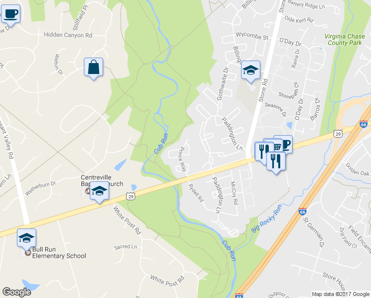 map of restaurants, bars, coffee shops, grocery stores, and more near 6254 Astrid Cove in Centreville