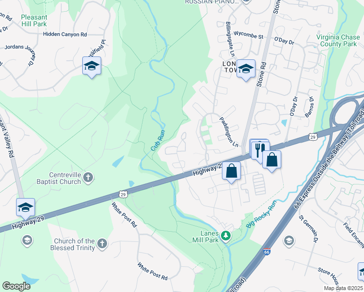 map of restaurants, bars, coffee shops, grocery stores, and more near 6254 Astrid Cove in Centreville