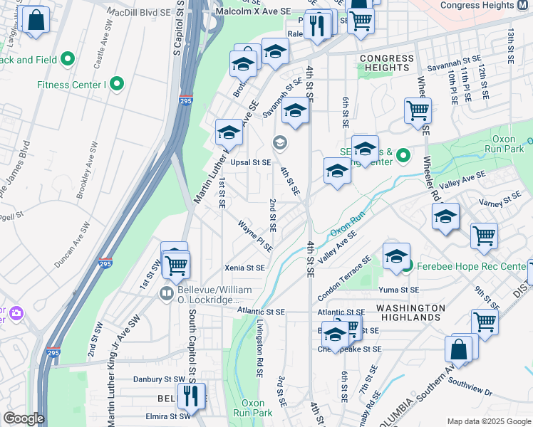 map of restaurants, bars, coffee shops, grocery stores, and more near 101 Independence Avenue Southeast in Washington