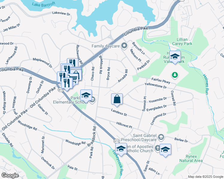 map of restaurants, bars, coffee shops, grocery stores, and more near 4100 Ginger Drive in Alexandria