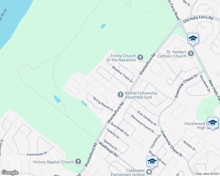 map of restaurants, bars, coffee shops, grocery stores, and more near 1829 Charleston Estates Drive in Florissant