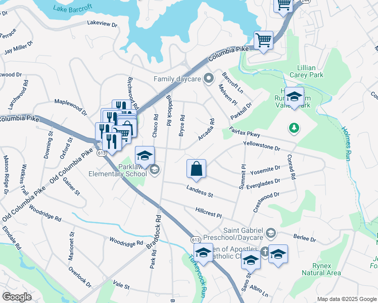 map of restaurants, bars, coffee shops, grocery stores, and more near 4100 Ginger Drive in Alexandria