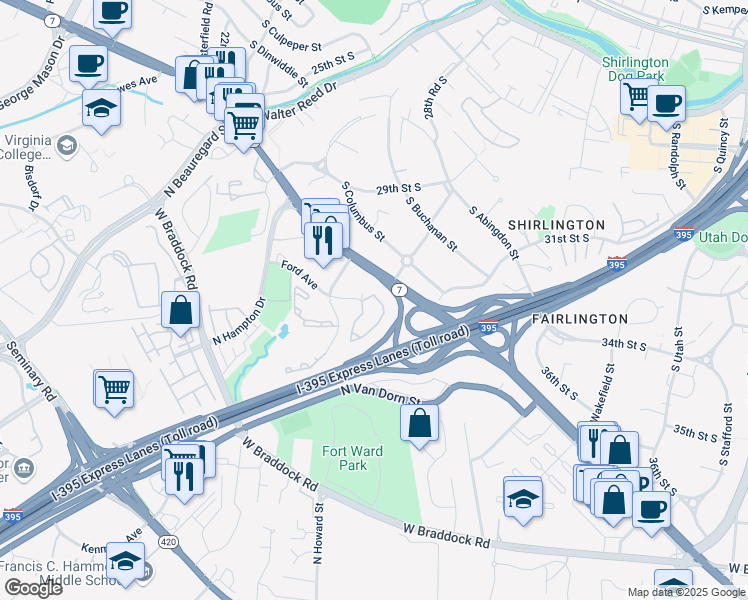 map of restaurants, bars, coffee shops, grocery stores, and more near 3312 Wyndham Circle in Alexandria