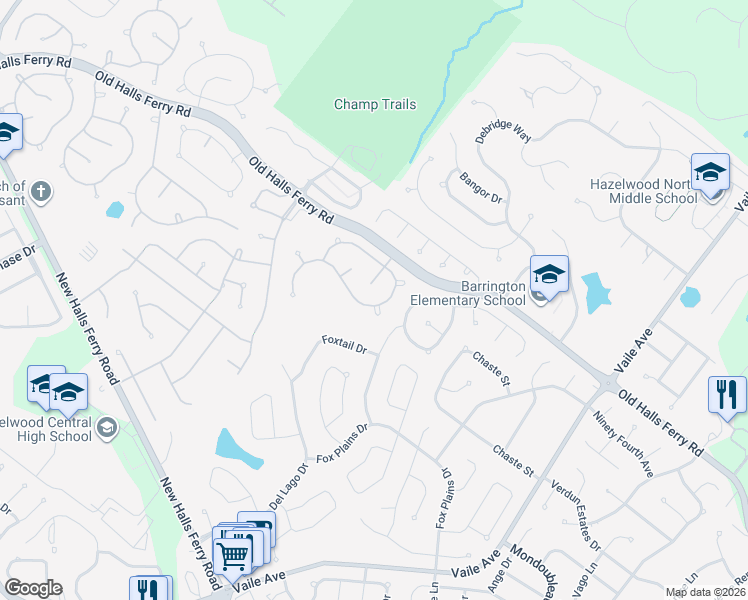 map of restaurants, bars, coffee shops, grocery stores, and more near 951 Keeneland Road in Florissant