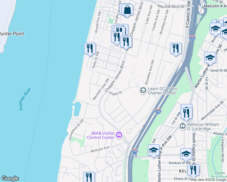 map of restaurants, bars, coffee shops, grocery stores, and more near 3629 Angell Street in Washington
