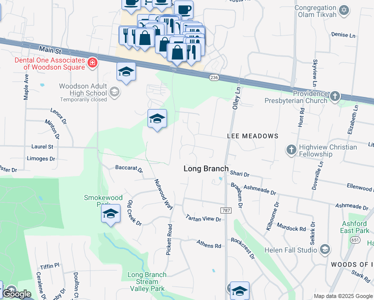 map of restaurants, bars, coffee shops, grocery stores, and more near 4032 Pickstone Drive in Fairfax