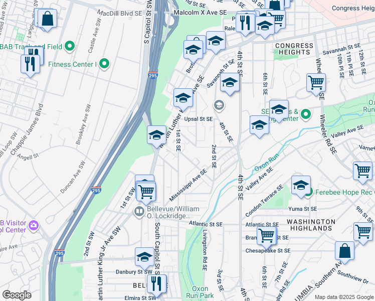 map of restaurants, bars, coffee shops, grocery stores, and more near 101 Independence Avenue Southeast in Washington