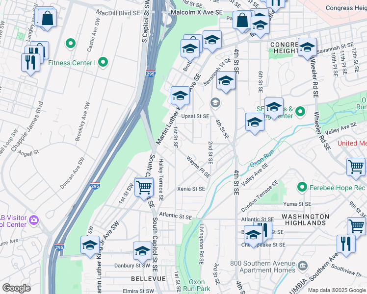 map of restaurants, bars, coffee shops, grocery stores, and more near 114 Wayne Place Southeast in Washington