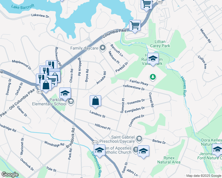 map of restaurants, bars, coffee shops, grocery stores, and more near 6300 Yellowstone Drive in Alexandria