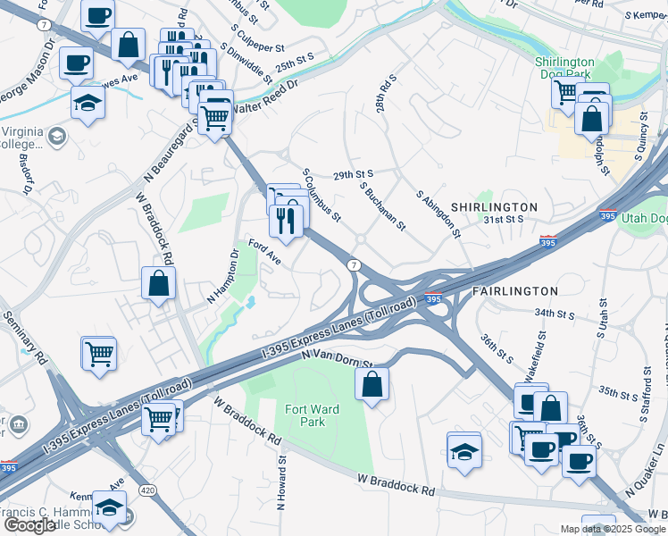 map of restaurants, bars, coffee shops, grocery stores, and more near 3315 Wyndham Circle in Alexandria