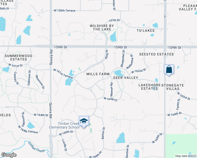 map of restaurants, bars, coffee shops, grocery stores, and more near 16204 Barton Street in Overland Park