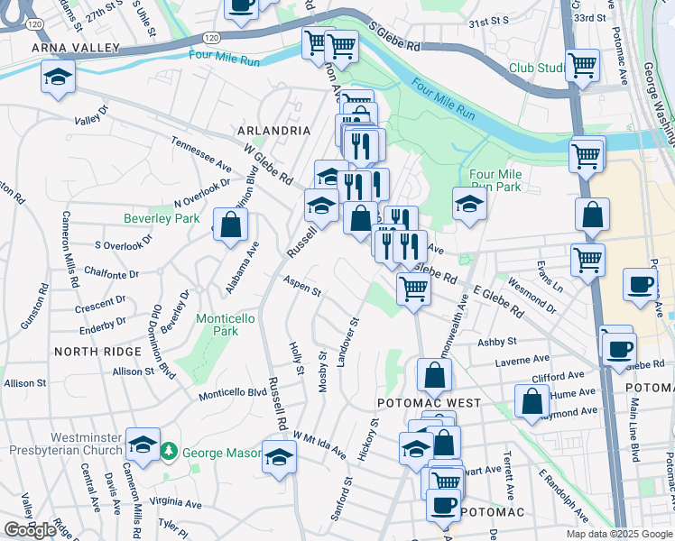 map of restaurants, bars, coffee shops, grocery stores, and more near 239 Burgess Avenue in Alexandria