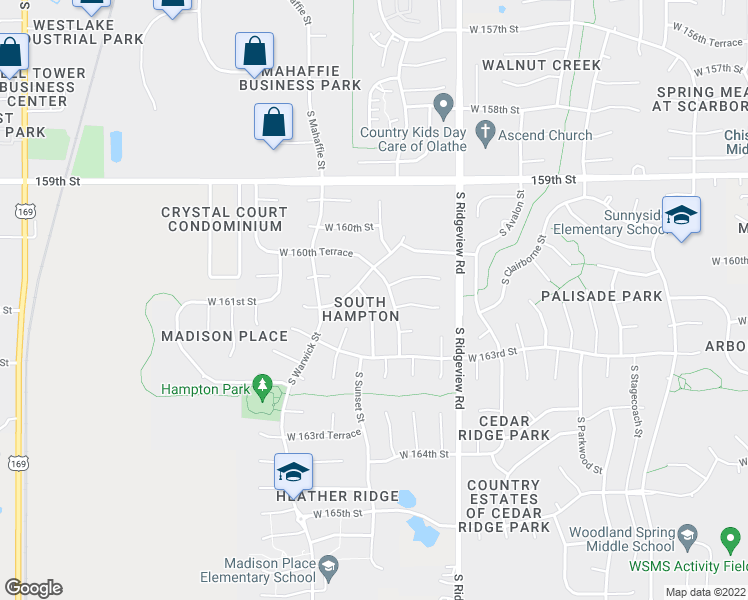 map of restaurants, bars, coffee shops, grocery stores, and more near 16219 South Sunset Street in Olathe
