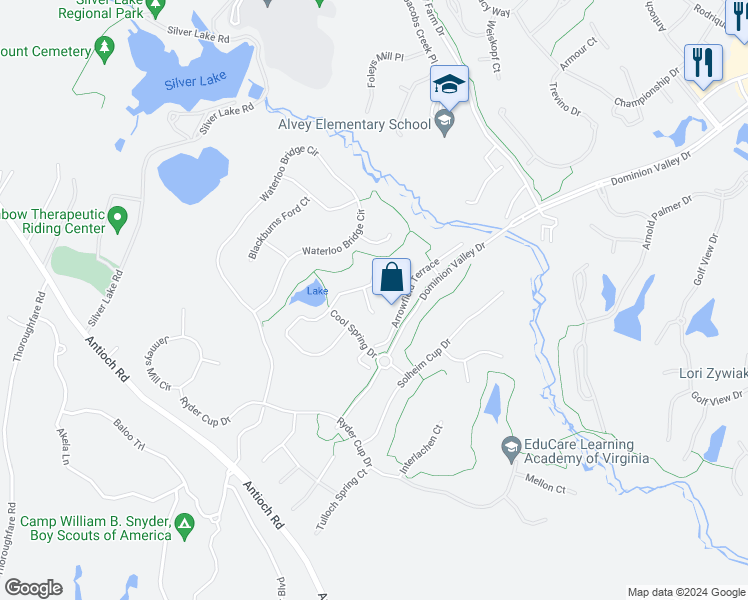 map of restaurants, bars, coffee shops, grocery stores, and more near 5605 Swift Creek Court in Haymarket