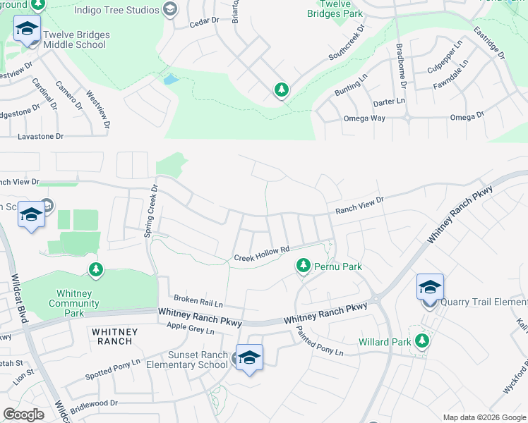 map of restaurants, bars, coffee shops, grocery stores, and more near 2193 Ranch View Drive in Rocklin