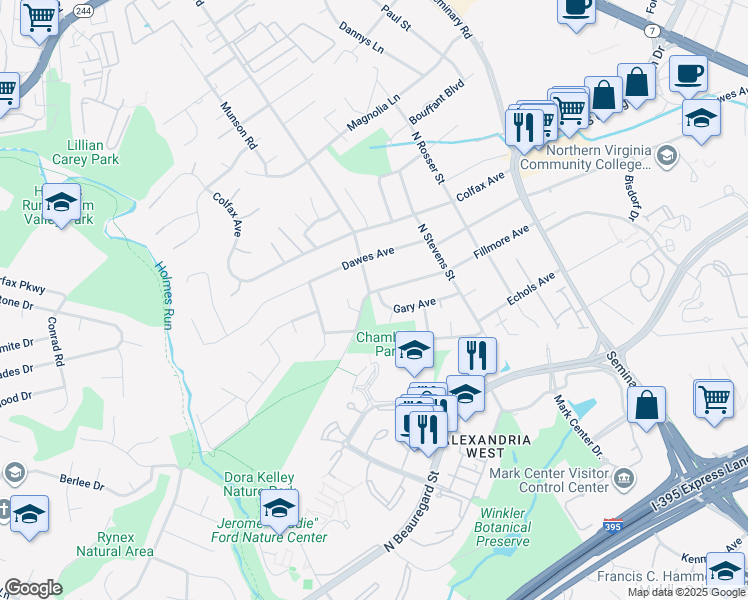map of restaurants, bars, coffee shops, grocery stores, and more near 5654 Gary Avenue in Alexandria