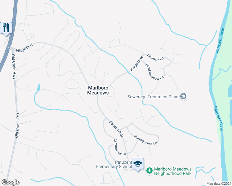 map of restaurants, bars, coffee shops, grocery stores, and more near 3908 Granville Place in Upper Marlboro