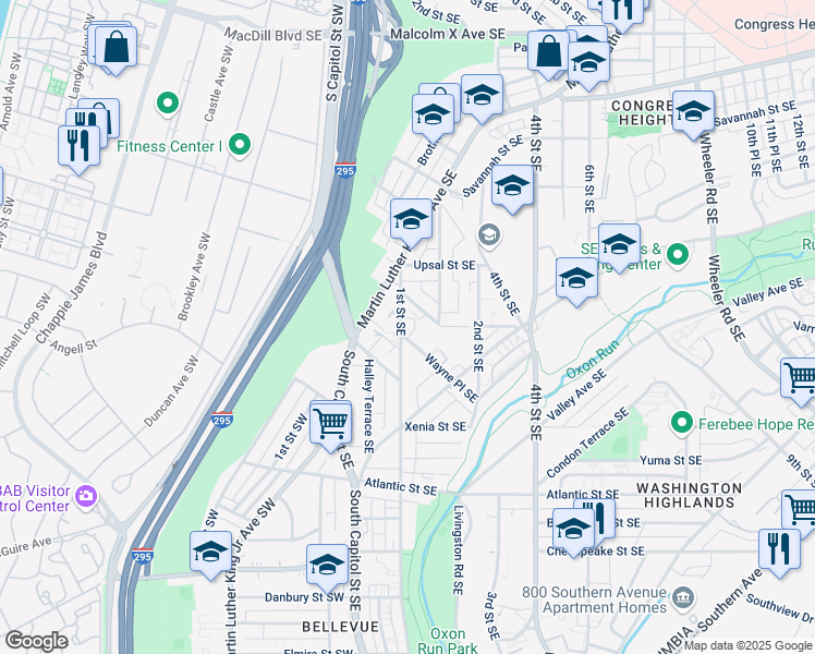 map of restaurants, bars, coffee shops, grocery stores, and more near 101 Independence Avenue Southeast in Washington