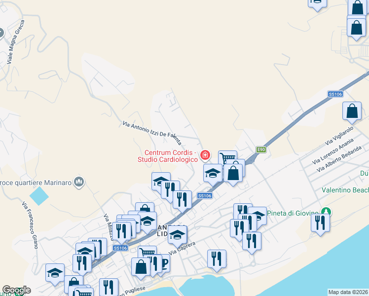 map of restaurants, bars, coffee shops, grocery stores, and more near 18 Via Antonio Izzi De Falenta in Catanzaro