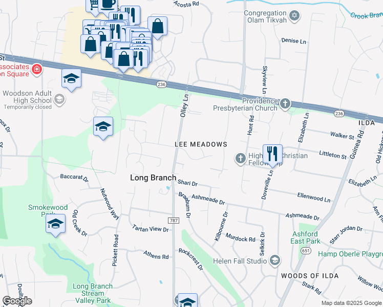 map of restaurants, bars, coffee shops, grocery stores, and more near 9300 Nester Road in Fairfax