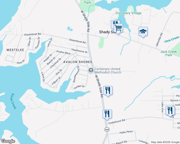 map of restaurants, bars, coffee shops, grocery stores, and more near 6248 Shady Side Road in Shady Side