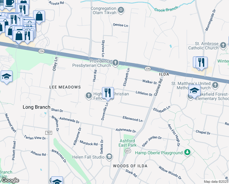 map of restaurants, bars, coffee shops, grocery stores, and more near 9021 Littleton Street in Fairfax