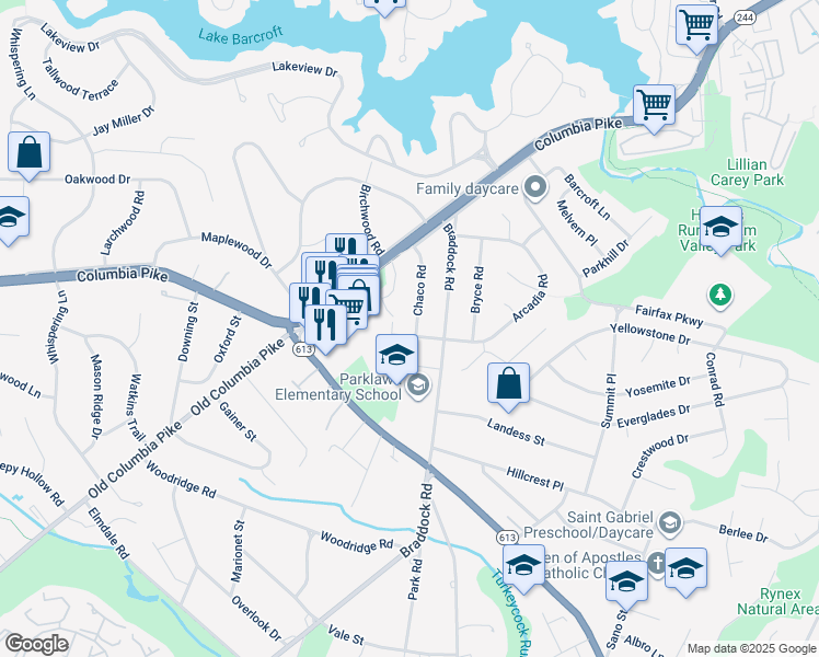 map of restaurants, bars, coffee shops, grocery stores, and more near 4108 Arcadia Road in Alexandria