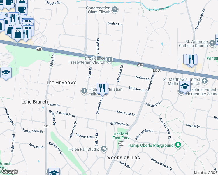 map of restaurants, bars, coffee shops, grocery stores, and more near 9021 Littleton Street in Fairfax