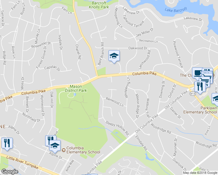 map of restaurants, bars, coffee shops, grocery stores, and more near 6550 Sulky Lane in Annandale