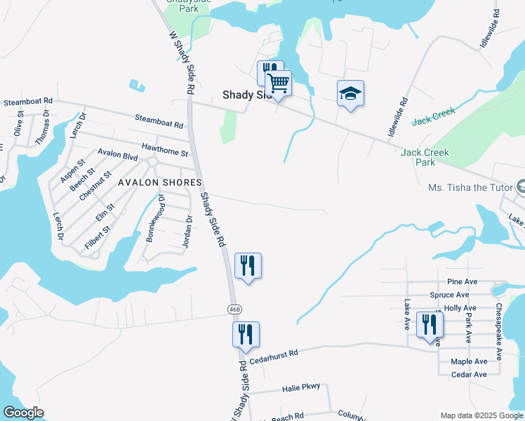 map of restaurants, bars, coffee shops, grocery stores, and more near 1445 Shadyrest Road in Shady Side