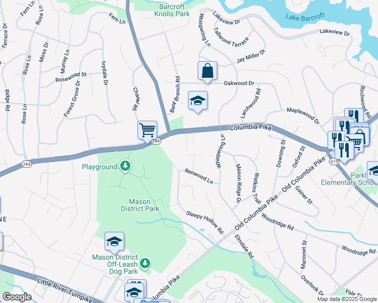 map of restaurants, bars, coffee shops, grocery stores, and more near 6550 Sulky Lane in Annandale