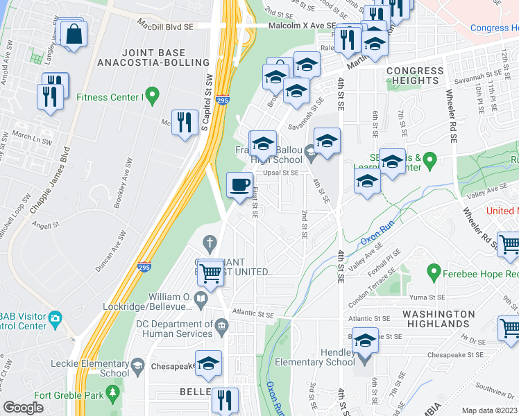 map of restaurants, bars, coffee shops, grocery stores, and more near 101 Independence Avenue Southeast in Washington