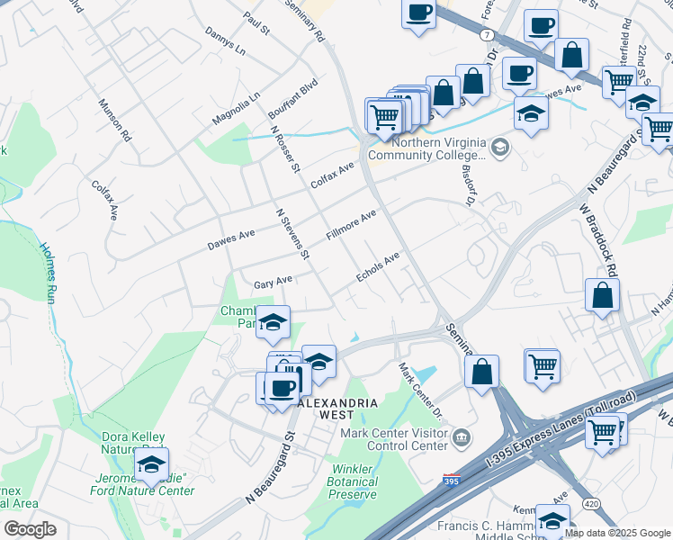 map of restaurants, bars, coffee shops, grocery stores, and more near in Alexandria