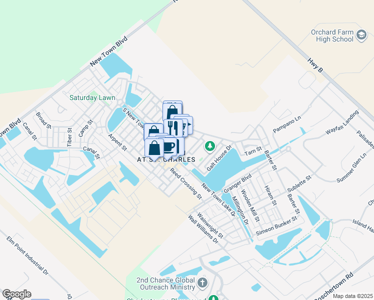 map of restaurants, bars, coffee shops, grocery stores, and more near 33032 Rue Royale Street in Saint Charles