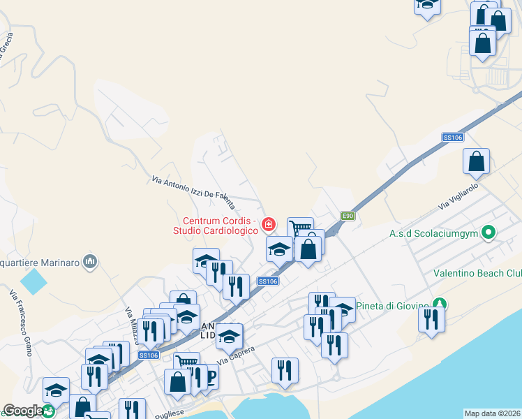 map of restaurants, bars, coffee shops, grocery stores, and more near 13 Via Antonio Izzi De Falenta in Catanzaro