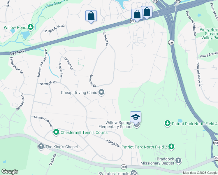 map of restaurants, bars, coffee shops, grocery stores, and more near 5307 Summit Drive in Fairfax