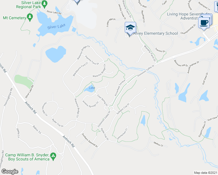 map of restaurants, bars, coffee shops, grocery stores, and more near 15817 Fourmile Creek Ct in Haymarket