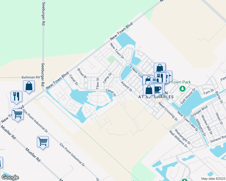 map of restaurants, bars, coffee shops, grocery stores, and more near 3524 Canal Street in Saint Charles