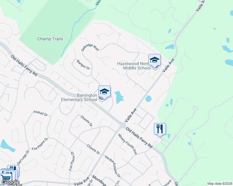 map of restaurants, bars, coffee shops, grocery stores, and more near 4340 Keevenshore Drive in Florissant