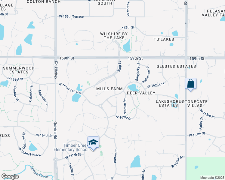 map of restaurants, bars, coffee shops, grocery stores, and more near 16204 Barton Street in Overland Park
