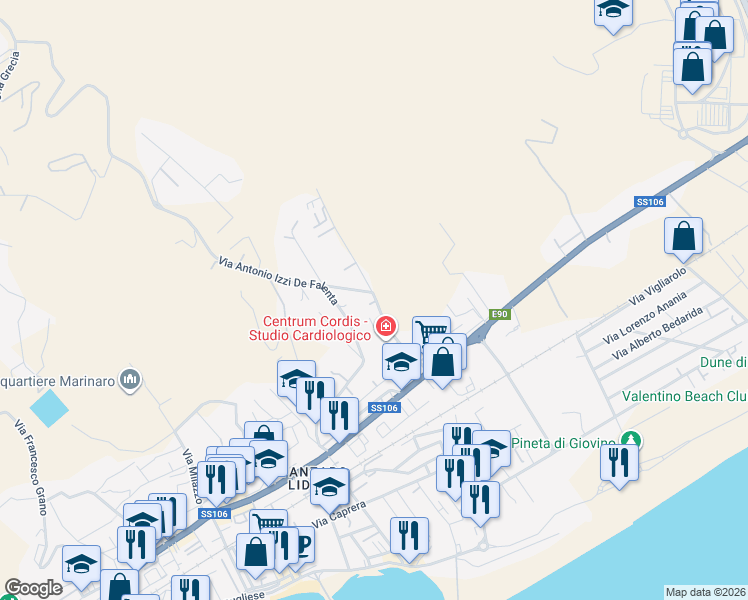 map of restaurants, bars, coffee shops, grocery stores, and more near 13 Via Antonio Izzi De Falenta in Catanzaro