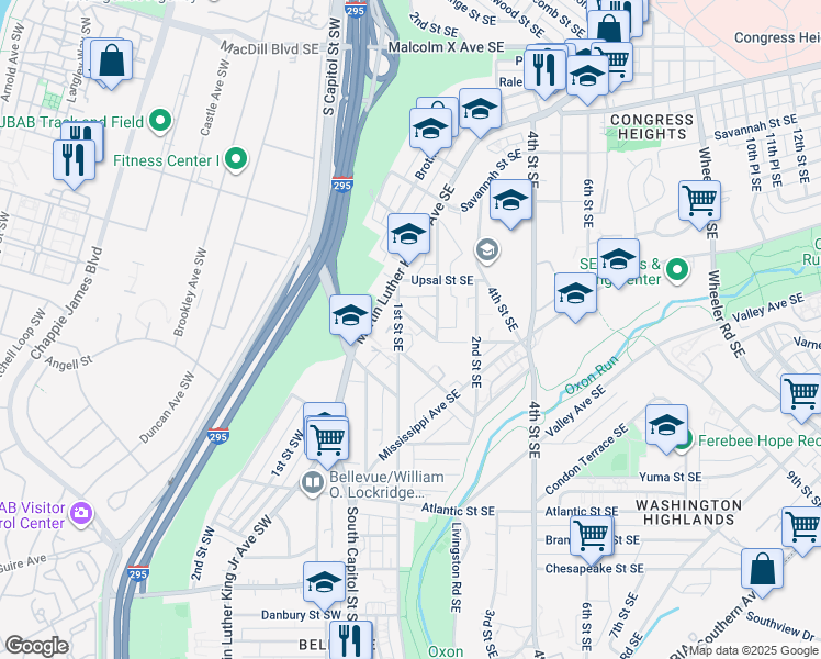 map of restaurants, bars, coffee shops, grocery stores, and more near 101 Independence Avenue Southeast in Washington