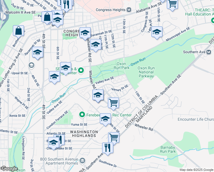 map of restaurants, bars, coffee shops, grocery stores, and more near 919 Blakney Lane Southeast in Washington