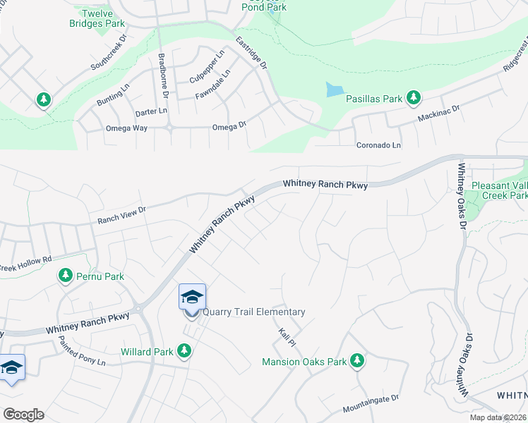 map of restaurants, bars, coffee shops, grocery stores, and more near Whitney Ranch Parkway in Rocklin