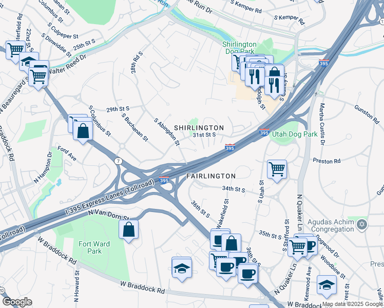 map of restaurants, bars, coffee shops, grocery stores, and more near 4608 31st Road South in Arlington