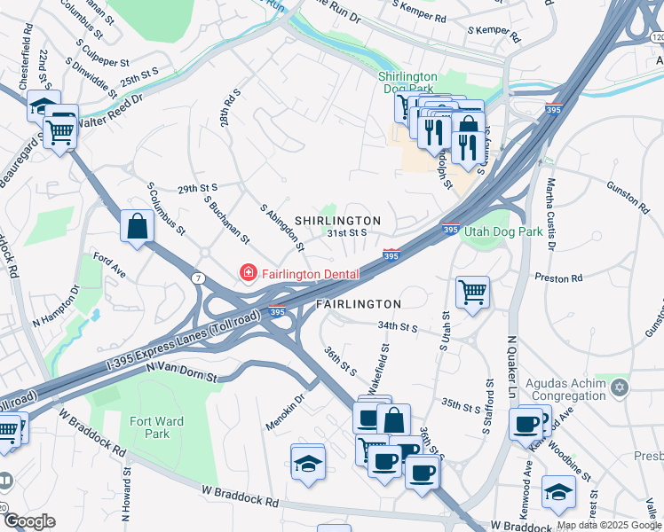 map of restaurants, bars, coffee shops, grocery stores, and more near 4612 31st Road South in Arlington
